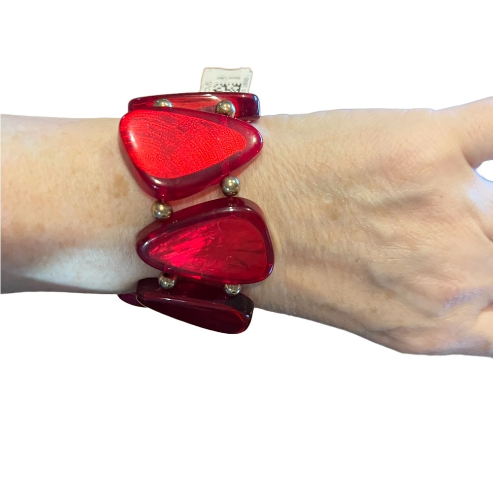 Macy Red & Gold Bead Stretch Bracelet Fun Design Style & Co New in Original Box